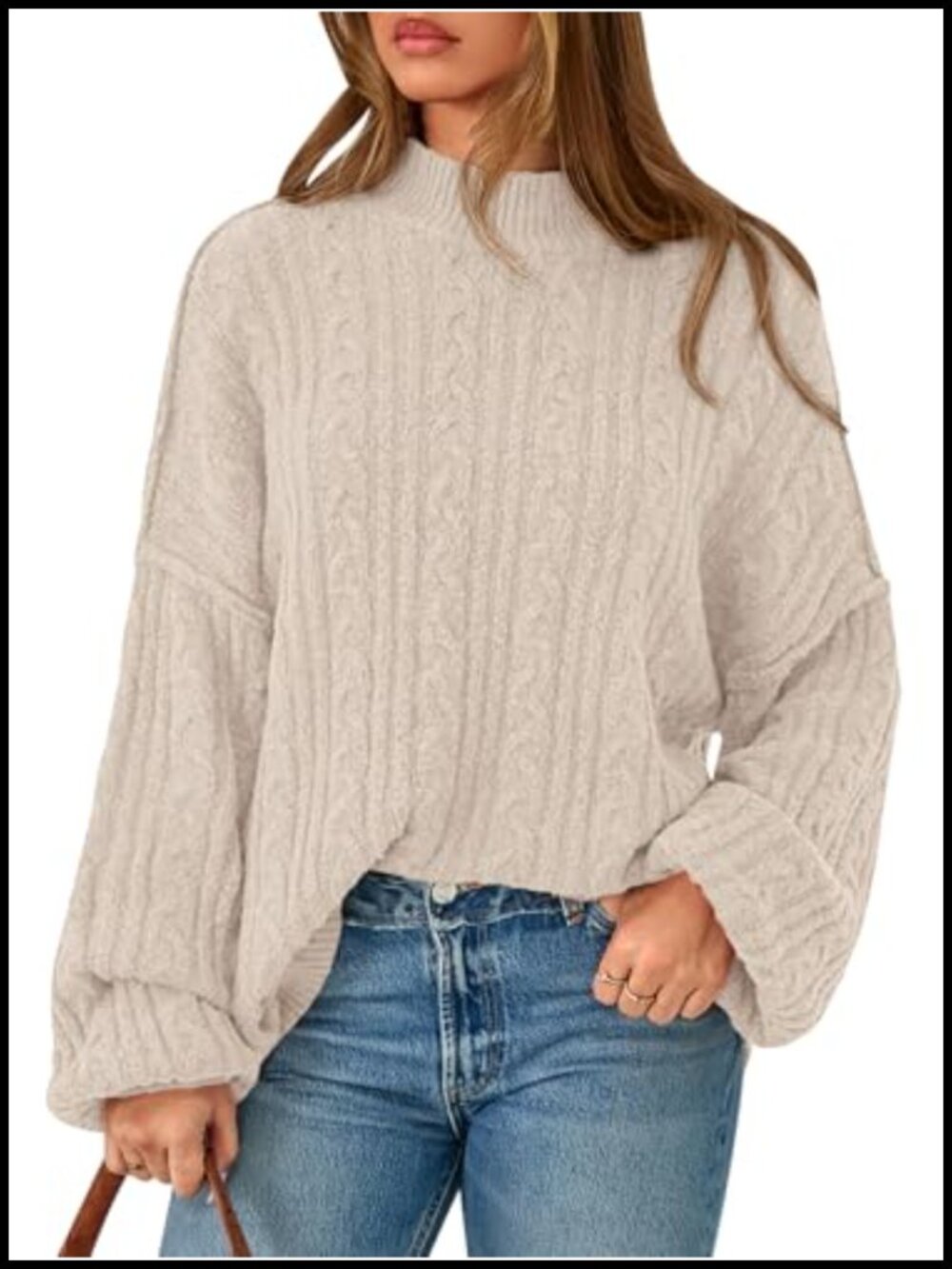 PRETTYGARDEN Oversized Cable Knit Sweater Long Sleeve Crewneck Pullover Exposed